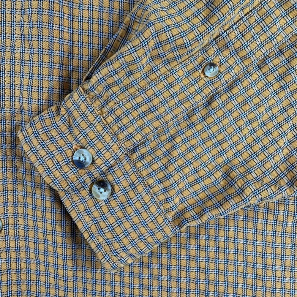 The North Face Button Down Mens L Large Yellow Plaid Hiking Long Sleeve Shirt